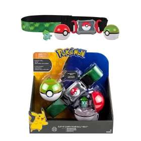 Anime Pokémon: Clip N' Carry Poké Ball Belt (Grass Version, Comes with A Pikachu Figure)